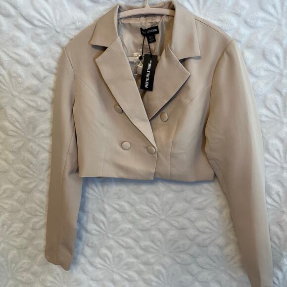 Beige bolero style blazer jacket button closures pretty little thing size 4 new - Picture 1 of 5